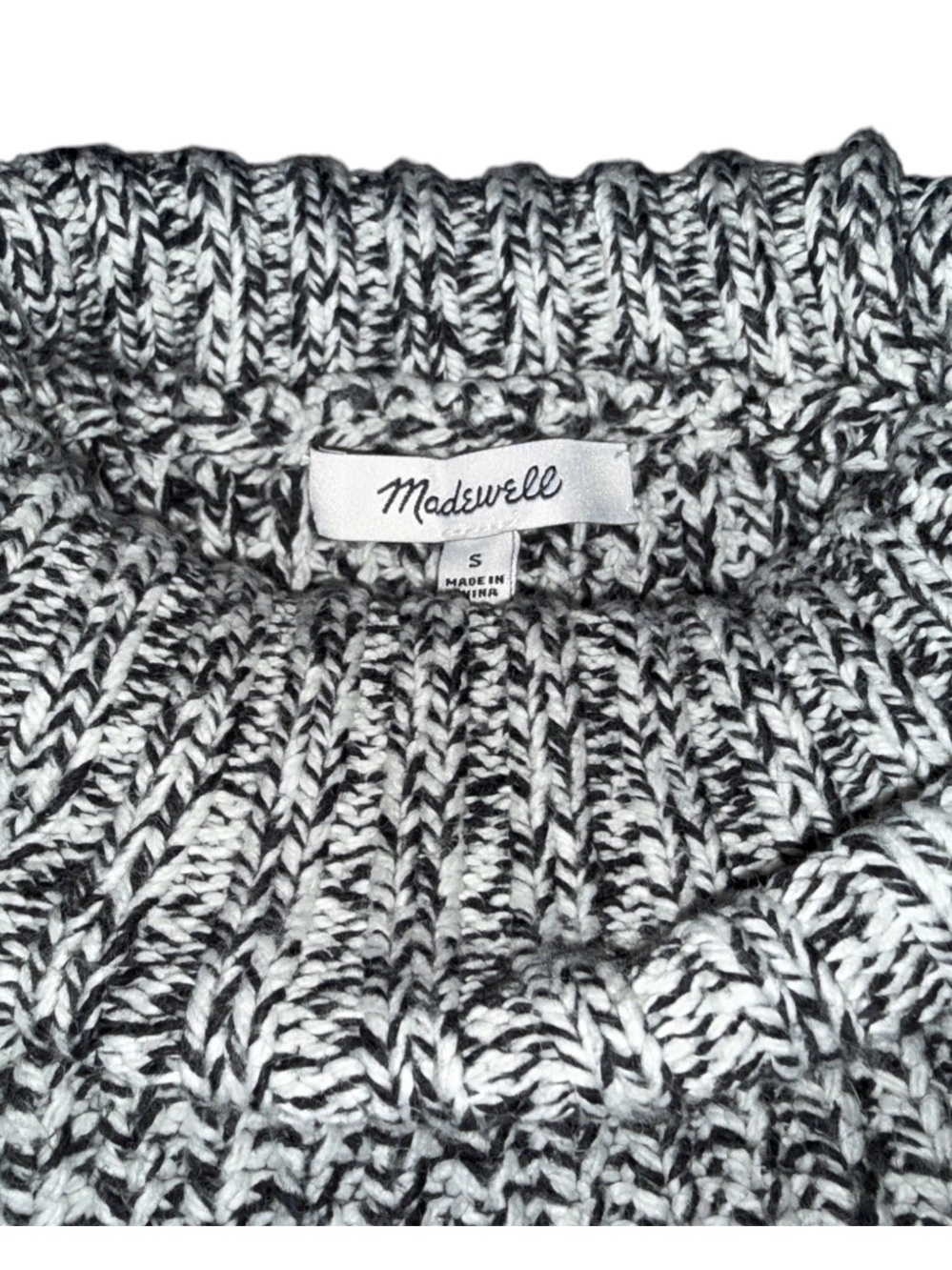 EUC- Women’s- Madewell- Sz S- Black & White Marled Turtleneck Cropped Sweater - Picture 2 of 3
